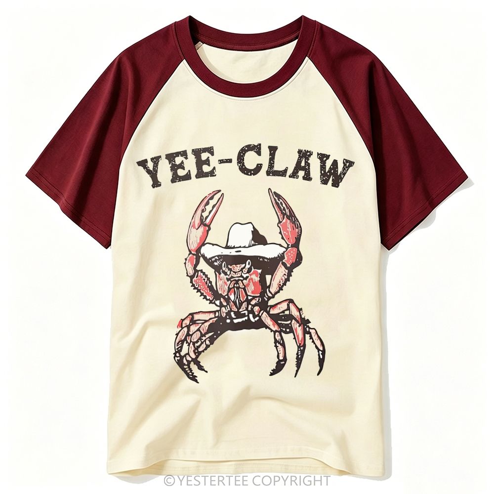 Yestertee Funny Cowboy Crab Yee-Claw Pun Baseball T-shirt 