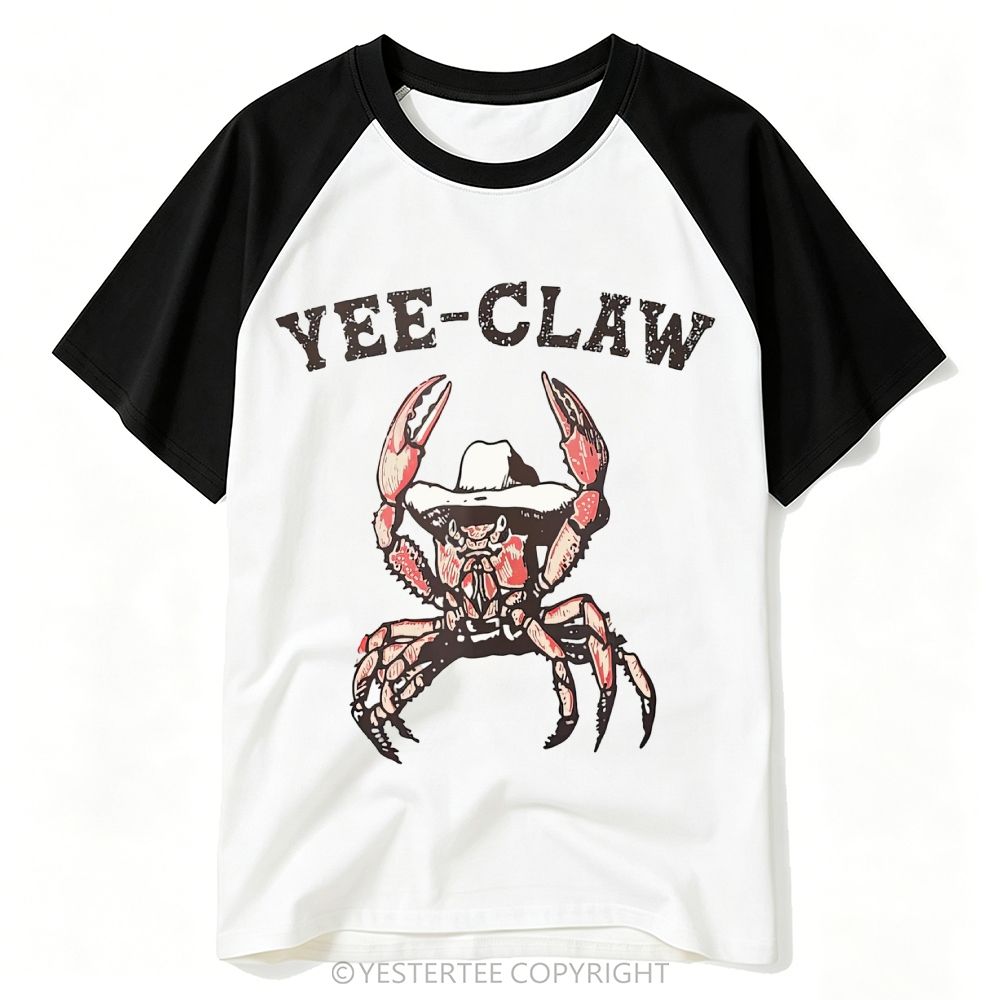 Yestertee Funny Cowboy Crab Yee-Claw Pun Baseball T-shirt 