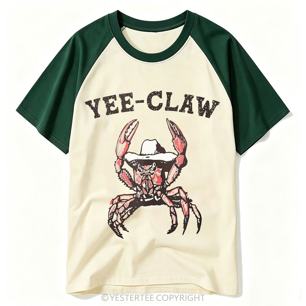 Yestertee Funny Cowboy Crab Yee-Claw Pun Baseball T-shirt 