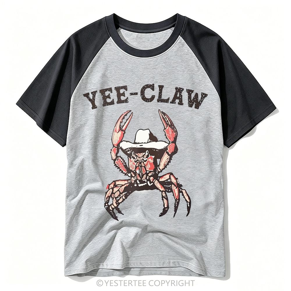 Yestertee Funny Cowboy Crab Yee-Claw Pun Baseball T-shirt 
