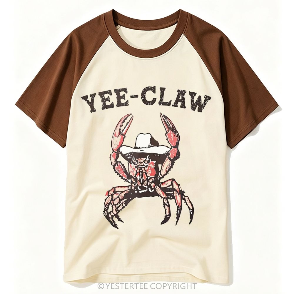 Yestertee Funny Cowboy Crab Yee-Claw Pun Baseball T-shirt 