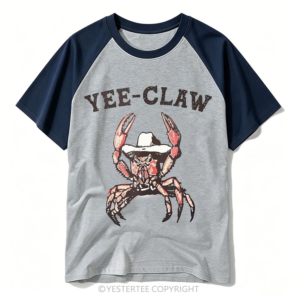 Yestertee Funny Cowboy Crab Yee-Claw Pun Baseball T-shirt 
