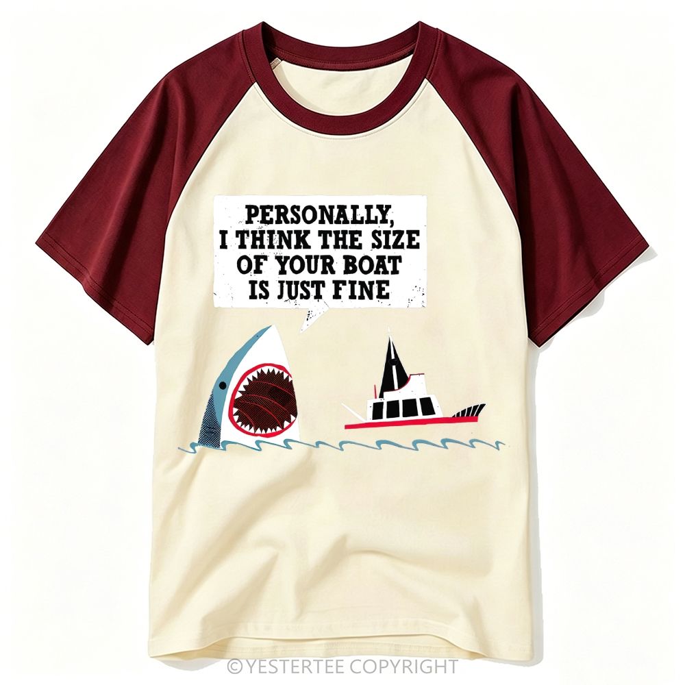 Yestertee Funny Cartoon Shark Boat Humor Slogan Baseball T-shirt 
