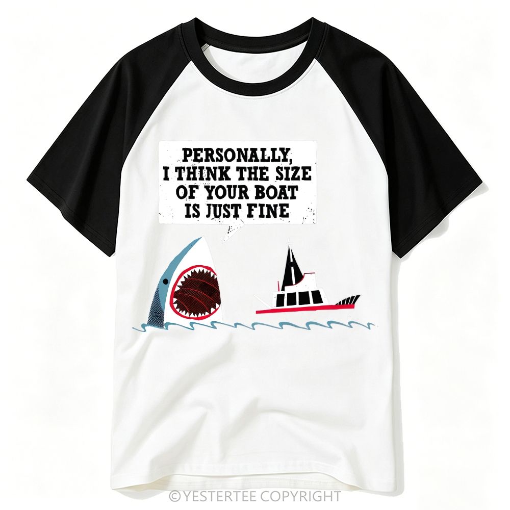 Yestertee Funny Cartoon Shark Boat Humor Slogan Baseball T-shirt 
