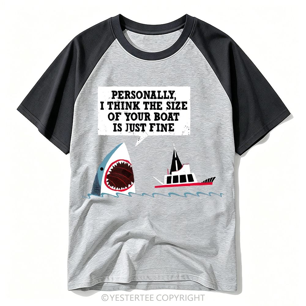 Yestertee Funny Cartoon Shark Boat Humor Slogan Baseball T-shirt 