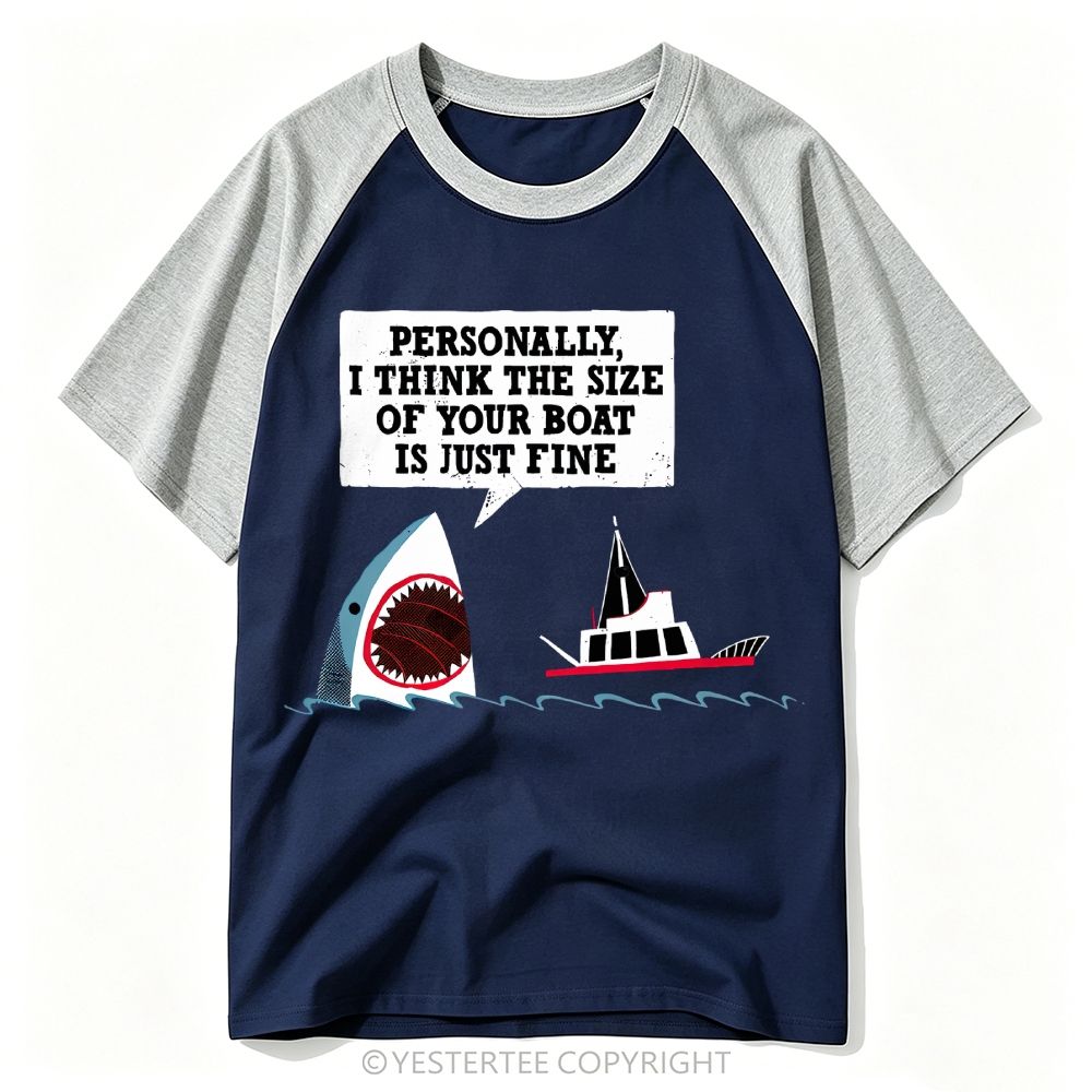 Yestertee Funny Cartoon Shark Boat Humor Slogan Baseball T-shirt 