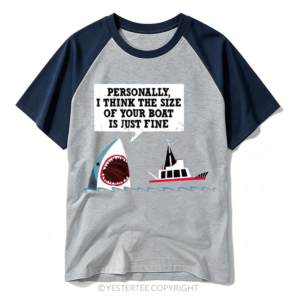 Yestertee Funny Cartoon Shark Boat Humor Slogan Baseball T-shirt 