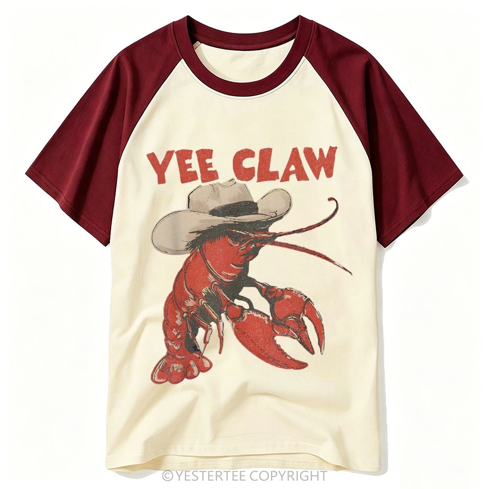 Yestertee Retro Cowboy Crawfish Yee Claw Pun Baseball T-shirt 