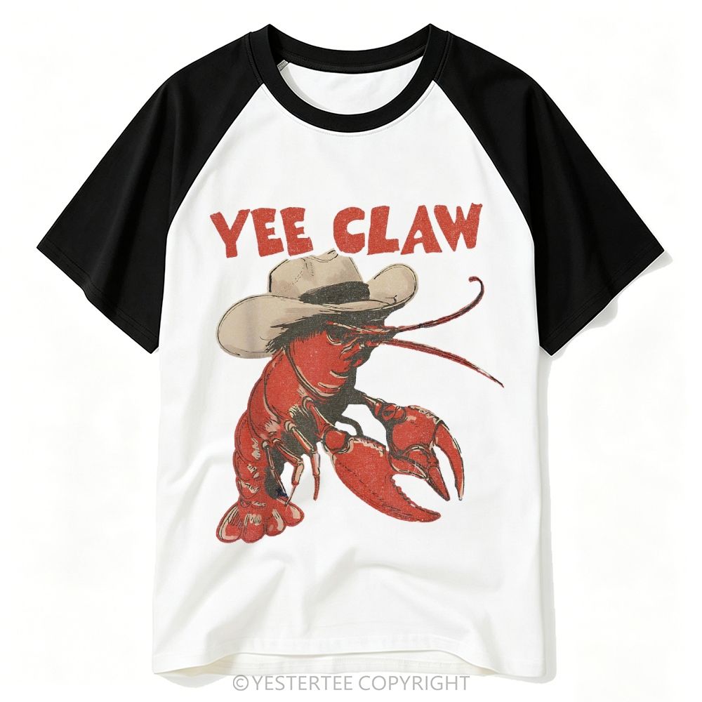 Yestertee Retro Cowboy Crawfish Yee Claw Pun Baseball T-shirt 