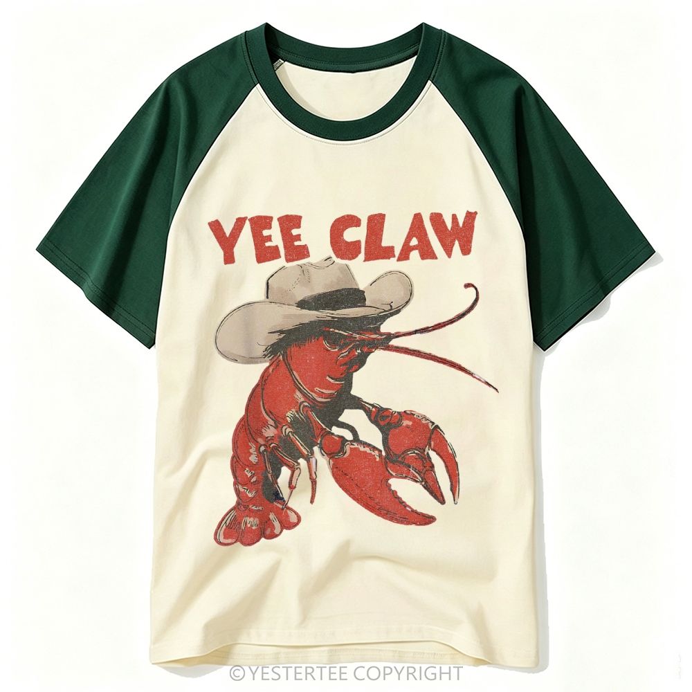 Yestertee Retro Cowboy Crawfish Yee Claw Pun Baseball T-shirt 
