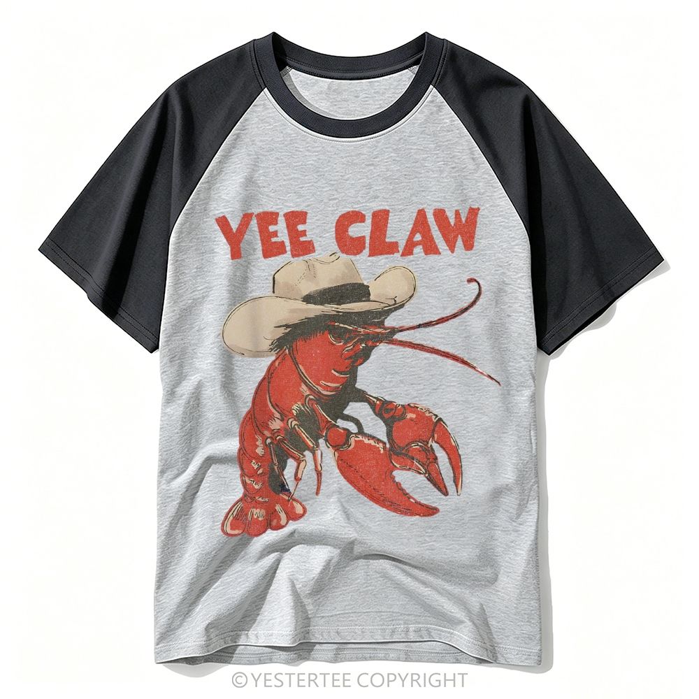 Yestertee Retro Cowboy Crawfish Yee Claw Pun Baseball T-shirt 