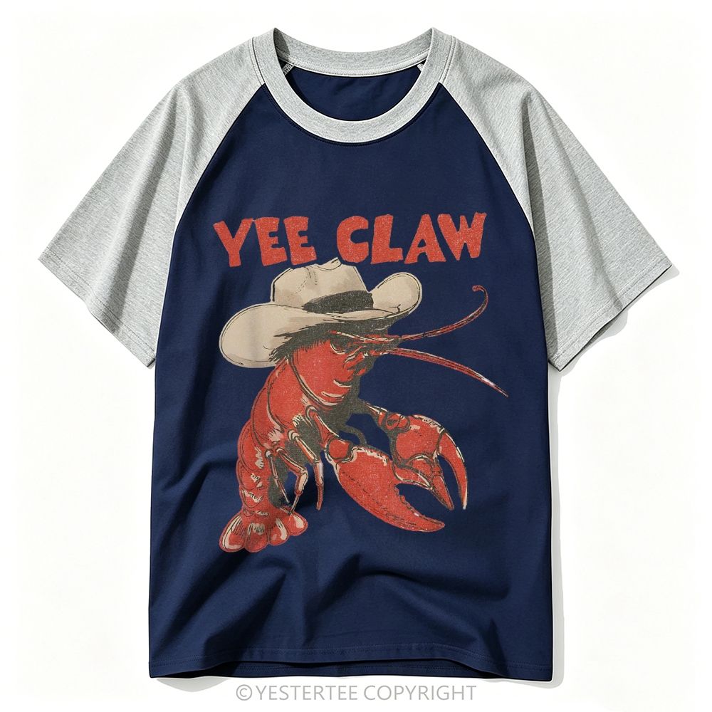 Yestertee Retro Cowboy Crawfish Yee Claw Pun Baseball T-shirt 