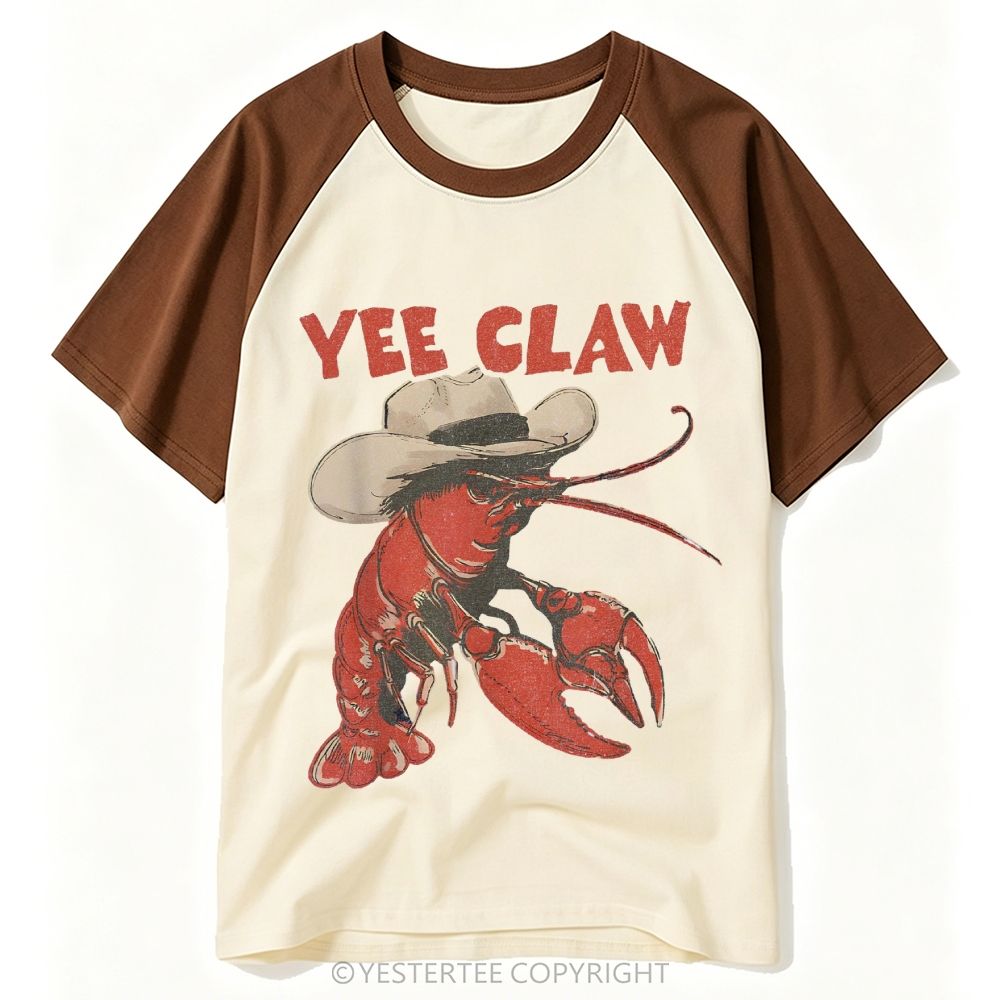 Yestertee Retro Cowboy Crawfish Yee Claw Pun Baseball T-shirt 