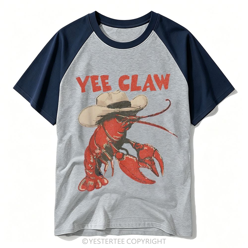 Yestertee Retro Cowboy Crawfish Yee Claw Pun Baseball T-shirt 