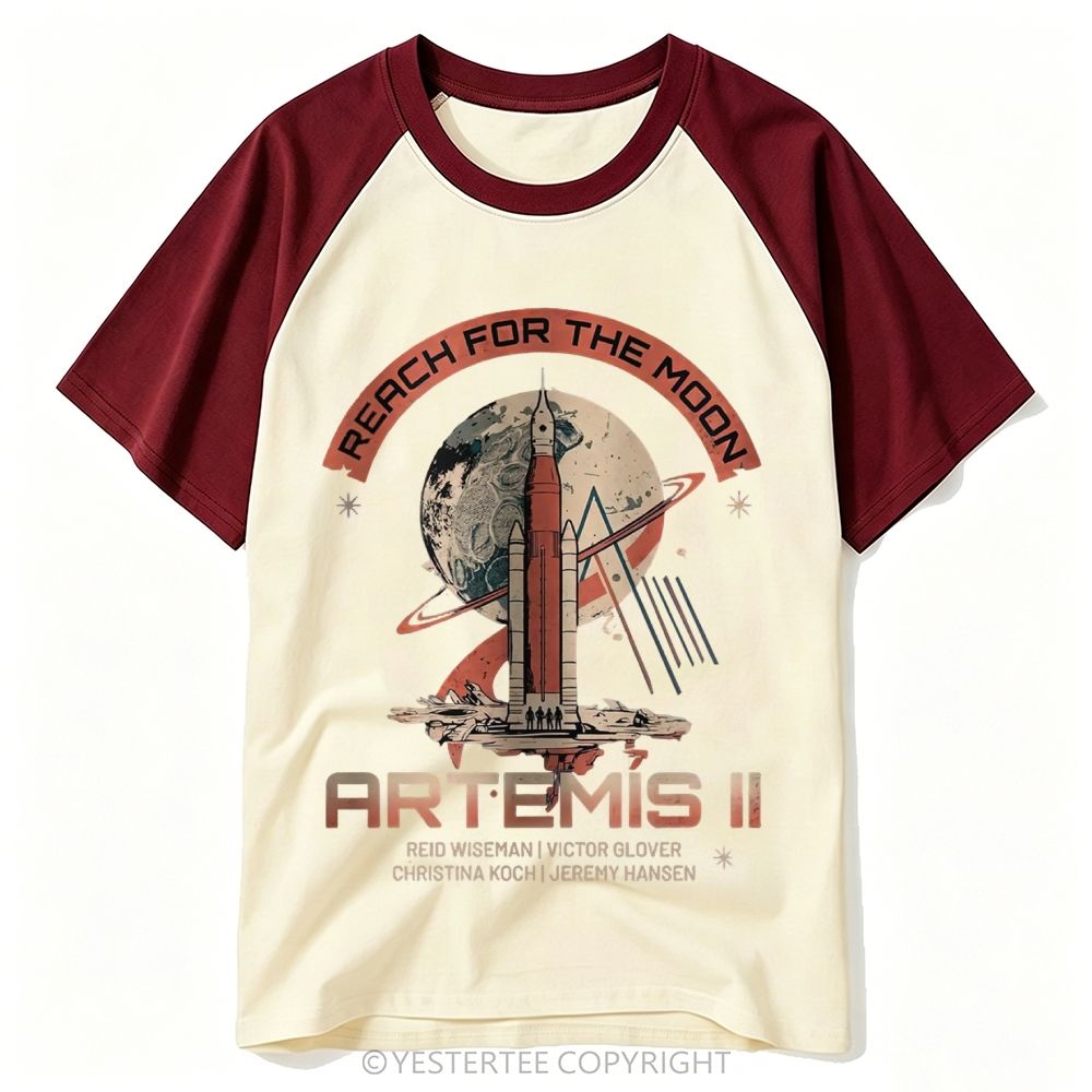 Yestertee Vintage Space Rocket Moon Mission Baseball T-shirt 