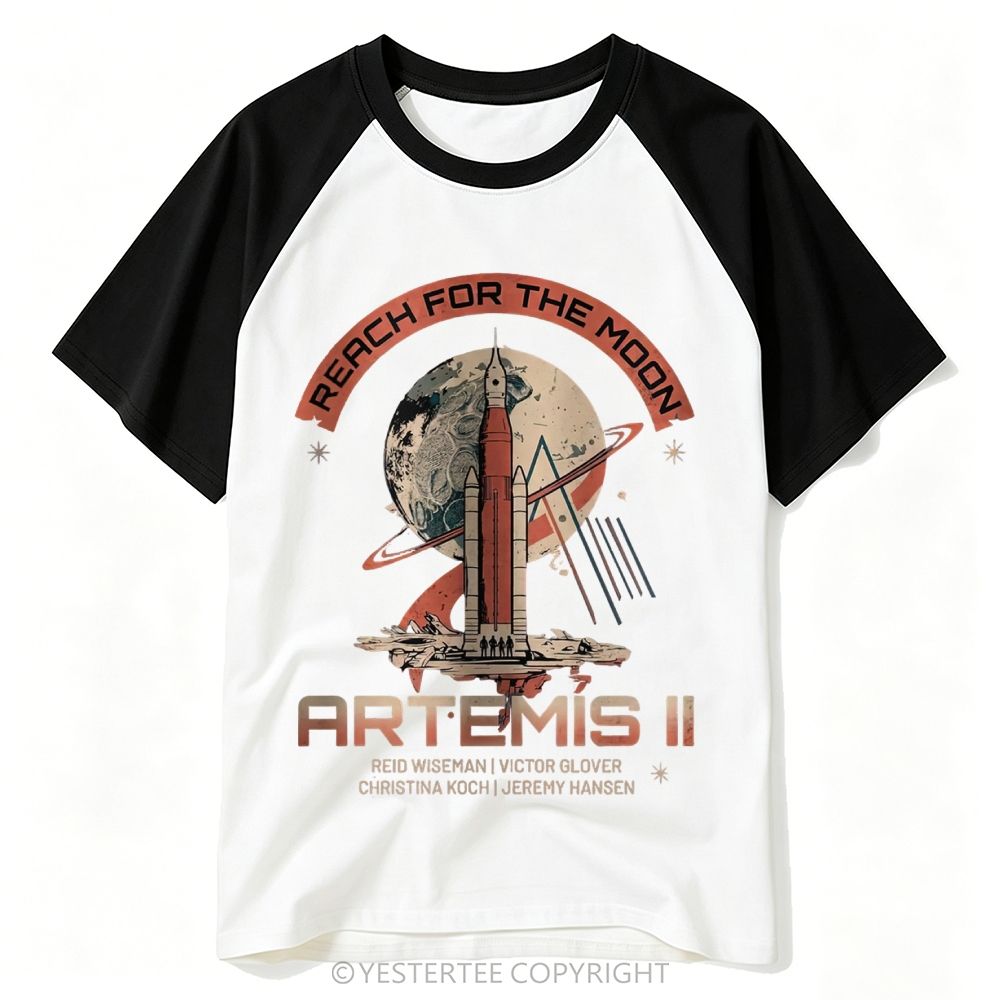 Yestertee Vintage Space Rocket Moon Mission Baseball T-shirt 