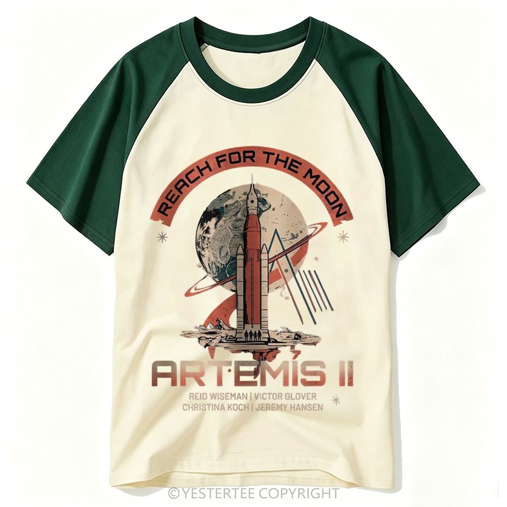 Yestertee Vintage Space Rocket Moon Mission Baseball T-shirt 
