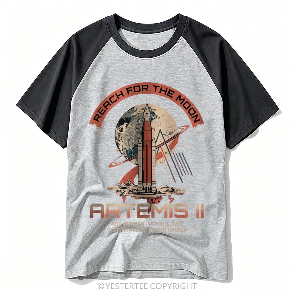 Yestertee Vintage Space Rocket Moon Mission Baseball T-shirt 