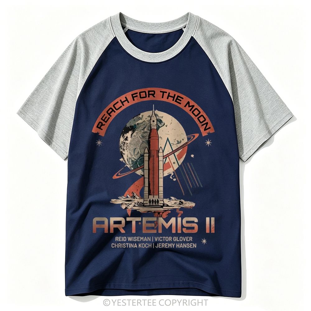 Yestertee Vintage Space Rocket Moon Mission Baseball T-shirt 