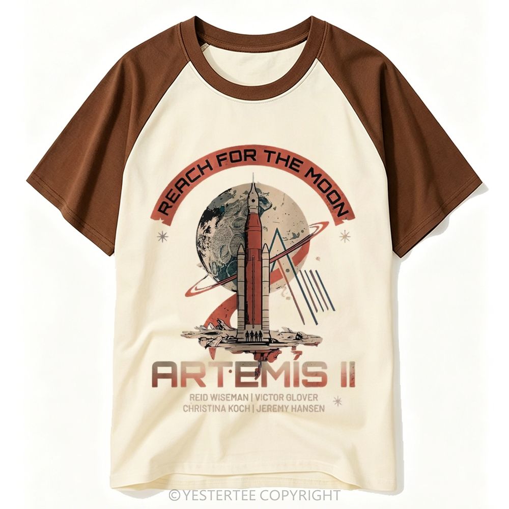 Yestertee Vintage Space Rocket Moon Mission Baseball T-shirt 