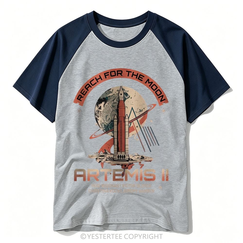 Yestertee Vintage Space Rocket Moon Mission Baseball T-shirt 
