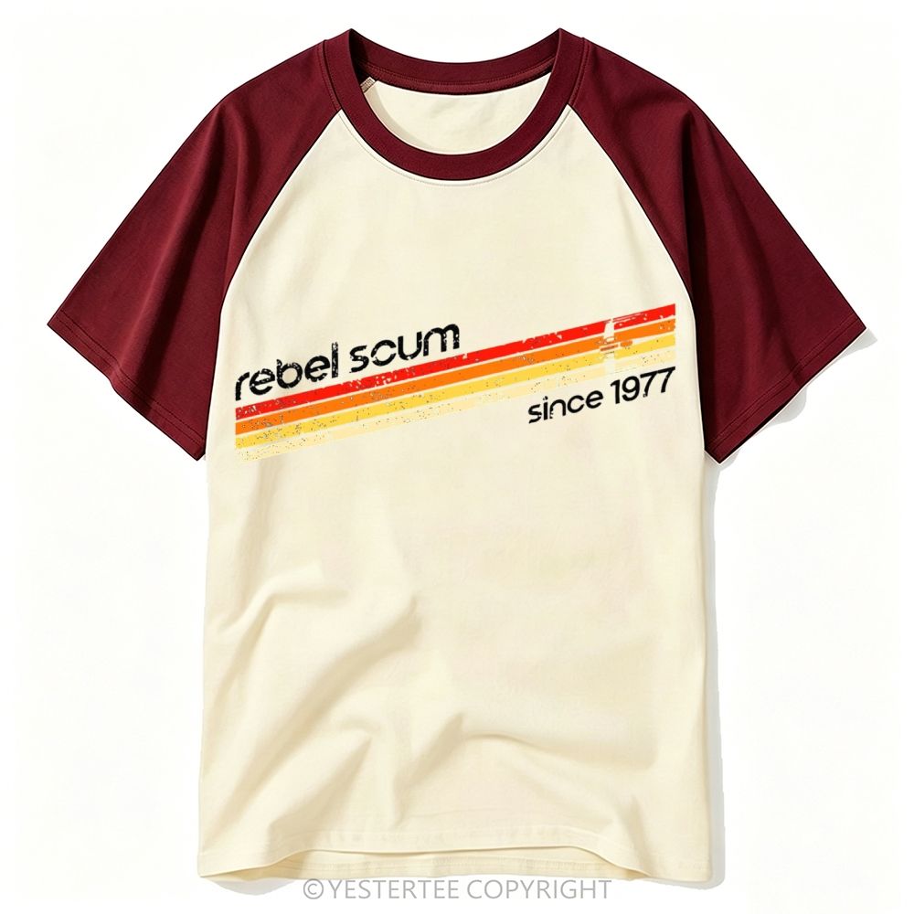 Yestertee Retro Rainbow Stripe Vintage 1977 Slogan Baseball T-shirt