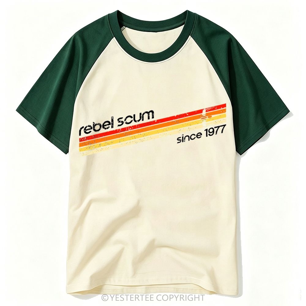 Yestertee Retro Rainbow Stripe Vintage 1977 Slogan Baseball T-shirt
