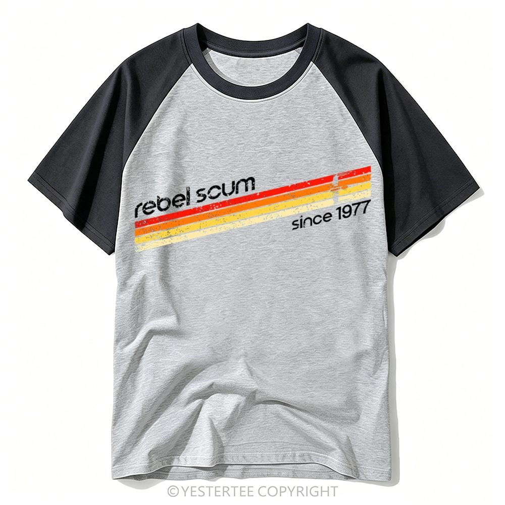 Yestertee Retro Rainbow Stripe Vintage 1977 Slogan Baseball T-shirt