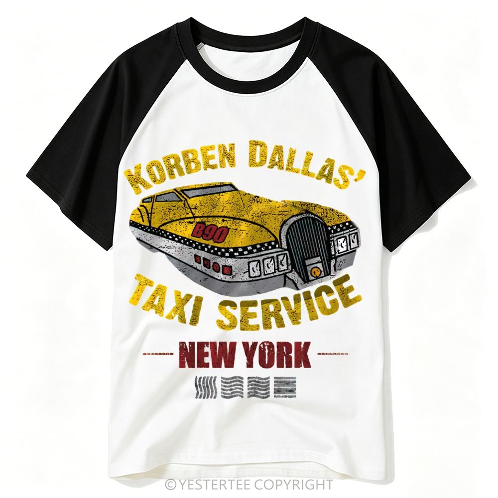 Yestertee Vintage Futuristic Flying Taxi Distressed Baseball T-shirt 