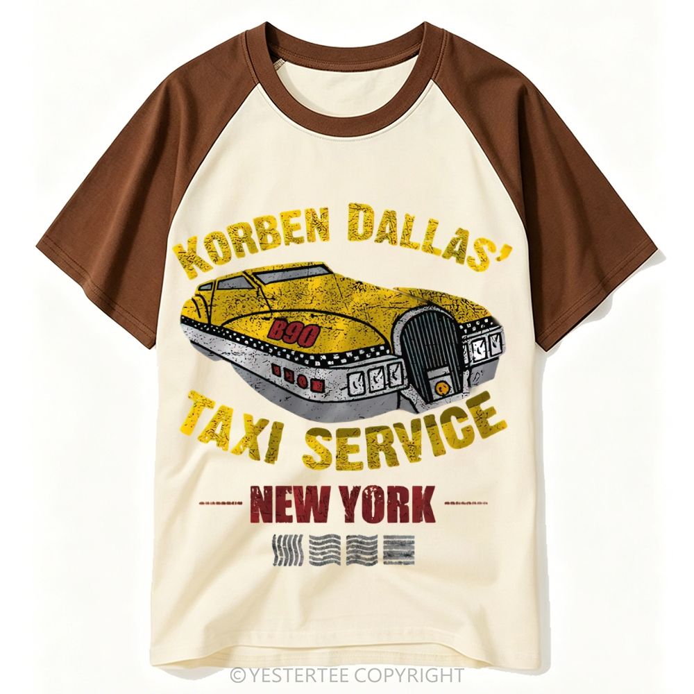 Yestertee Vintage Futuristic Flying Taxi Distressed Baseball T-shirt 