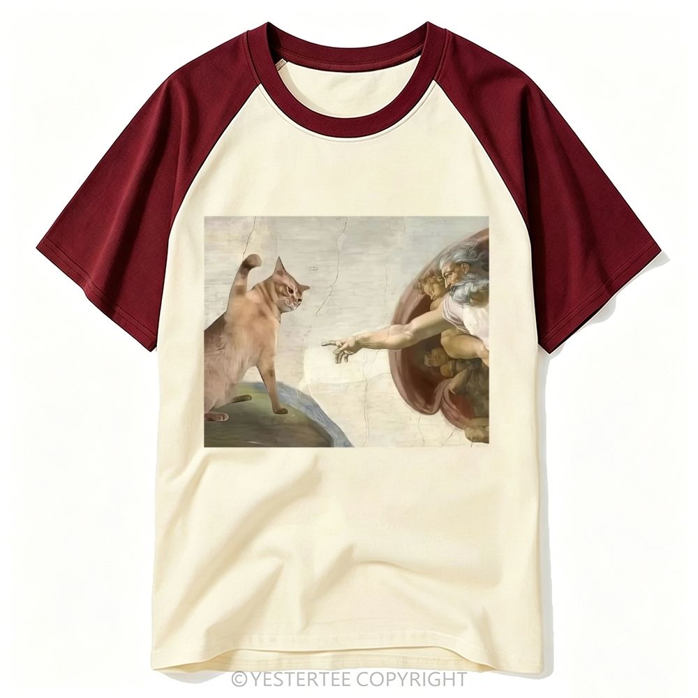 Yestertee Classic Art Orange Cat Meme Parody Baseball T-shirt 