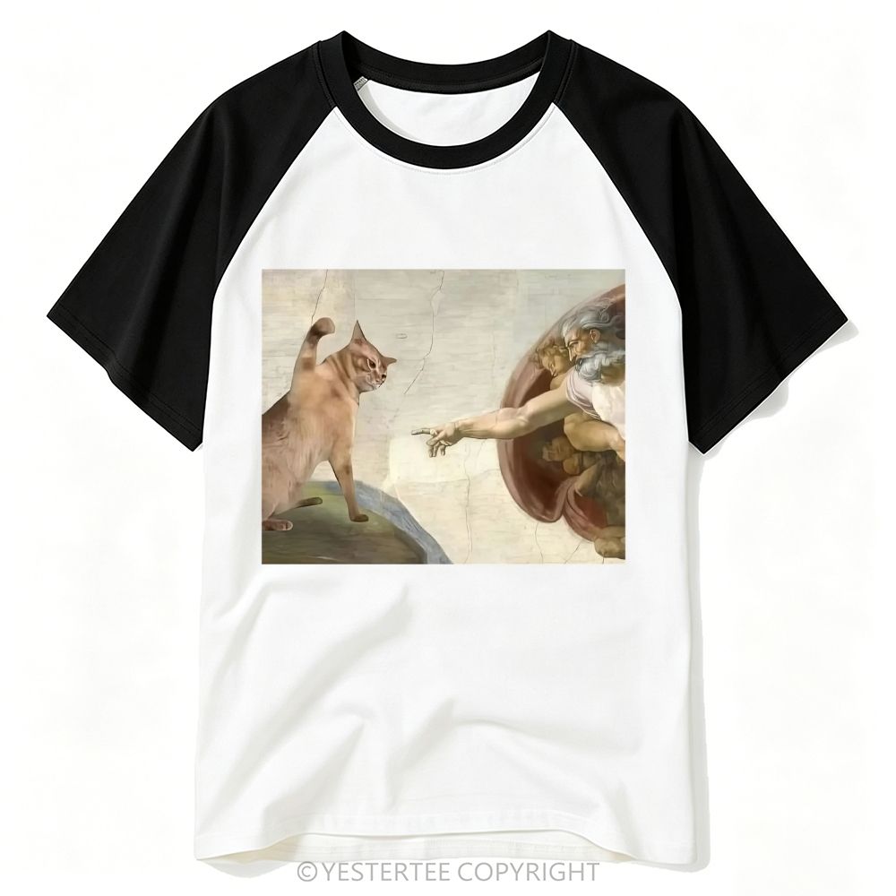 Yestertee Classic Art Orange Cat Meme Parody Baseball T-shirt 