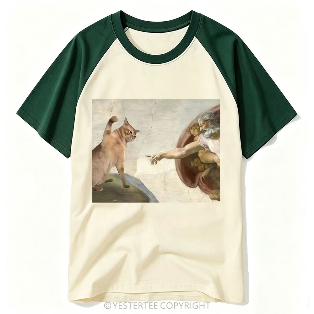 Yestertee Classic Art Orange Cat Meme Parody Baseball T-shirt 