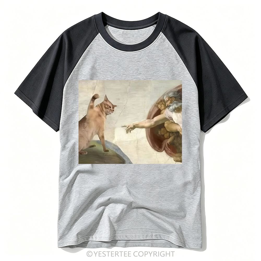 Yestertee Classic Art Orange Cat Meme Parody Baseball T-shirt 