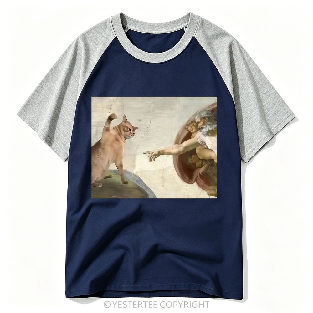 Yestertee Classic Art Orange Cat Meme Parody Baseball T-shirt 