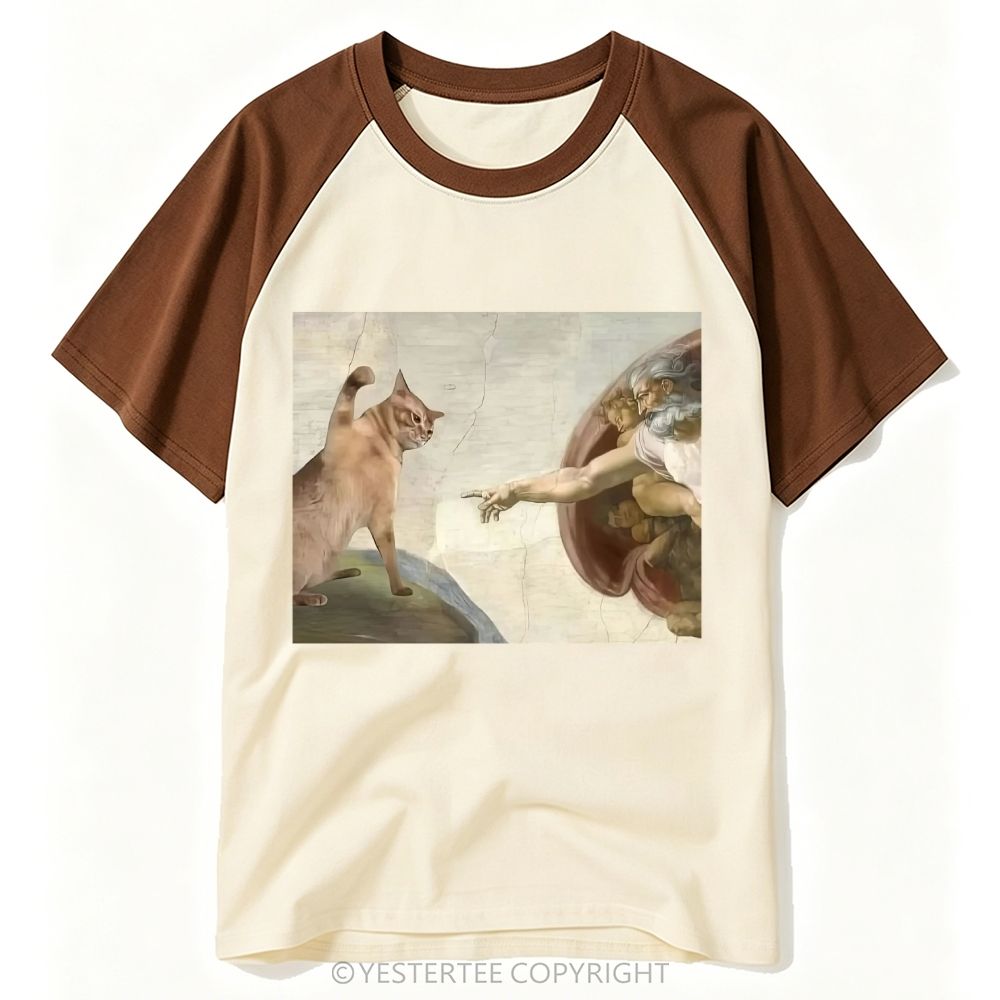 Yestertee Classic Art Orange Cat Meme Parody Baseball T-shirt 