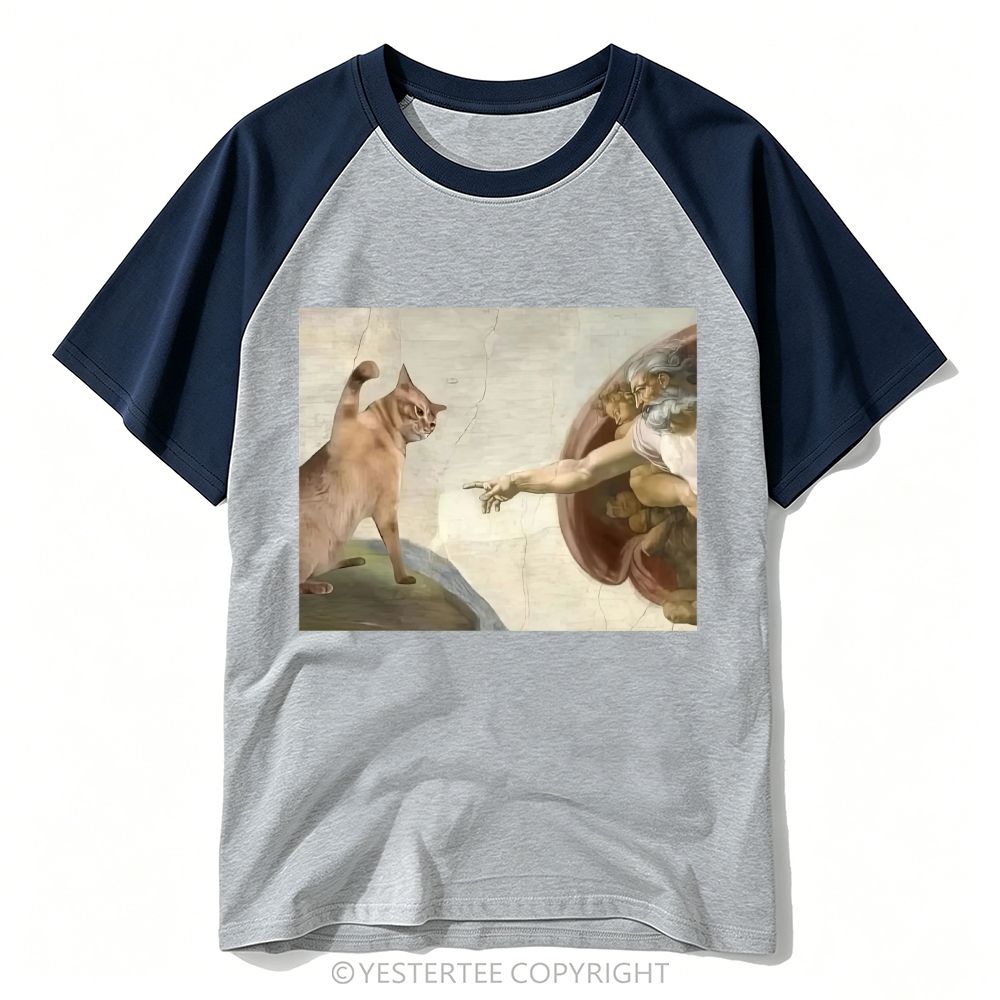 Yestertee Classic Art Orange Cat Meme Parody Baseball T-shirt 