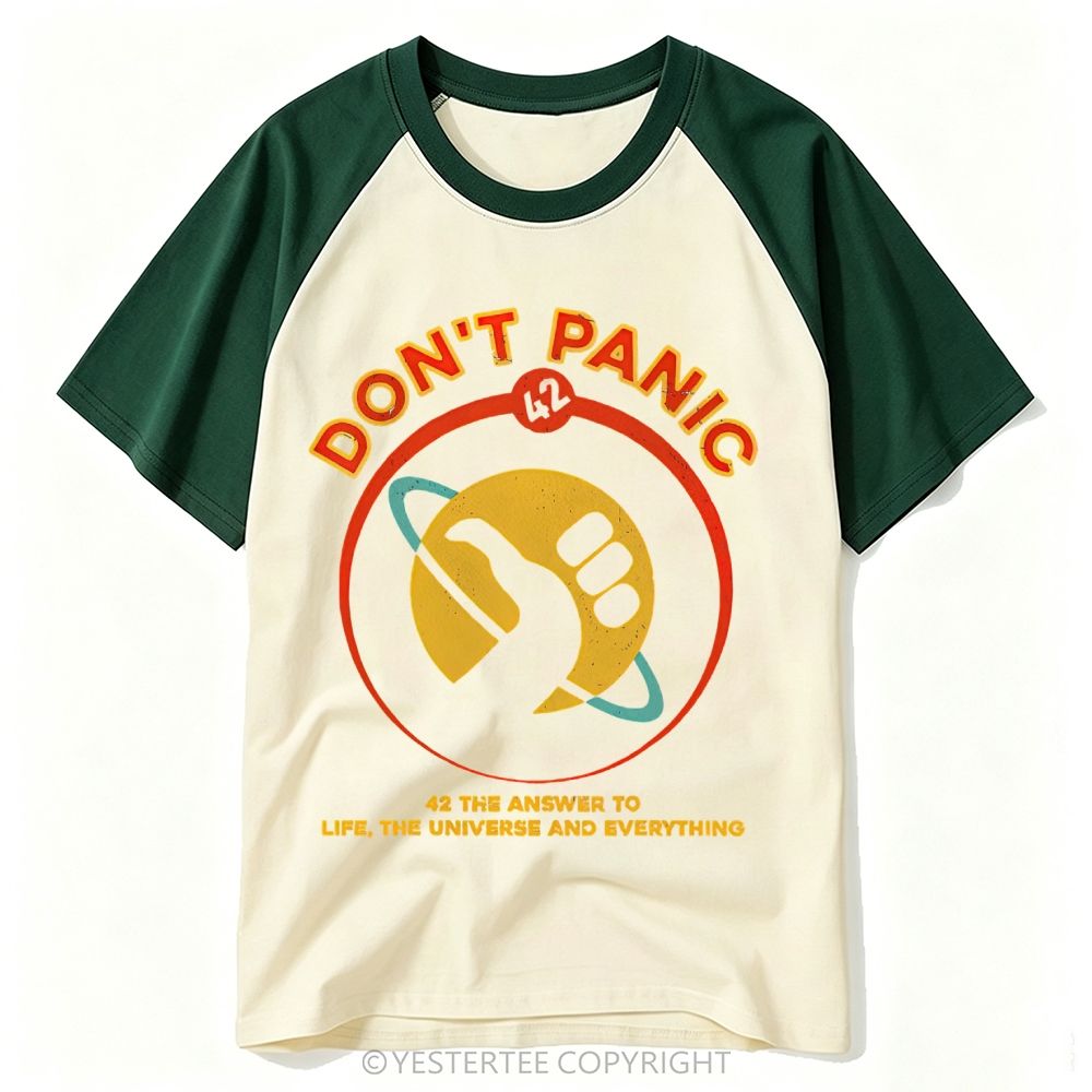 Yestertee Retro Space Don’t Panic Planet Hand Baseball T-shirt 