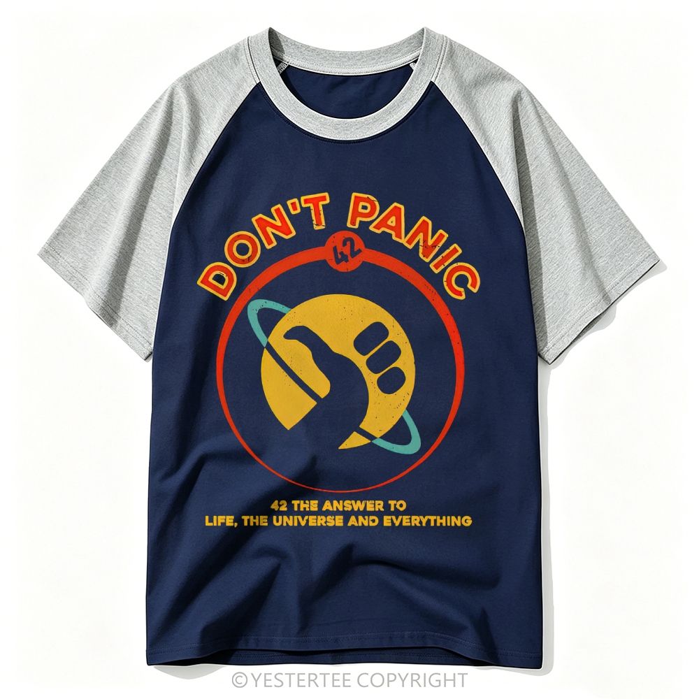 Yestertee Retro Space Don’t Panic Planet Hand Baseball T-shirt 