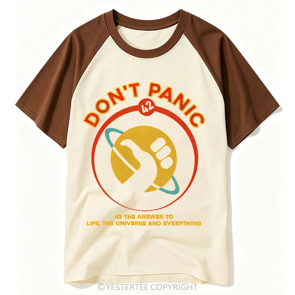 Yestertee Retro Space Don’t Panic Planet Hand Baseball T-shirt 