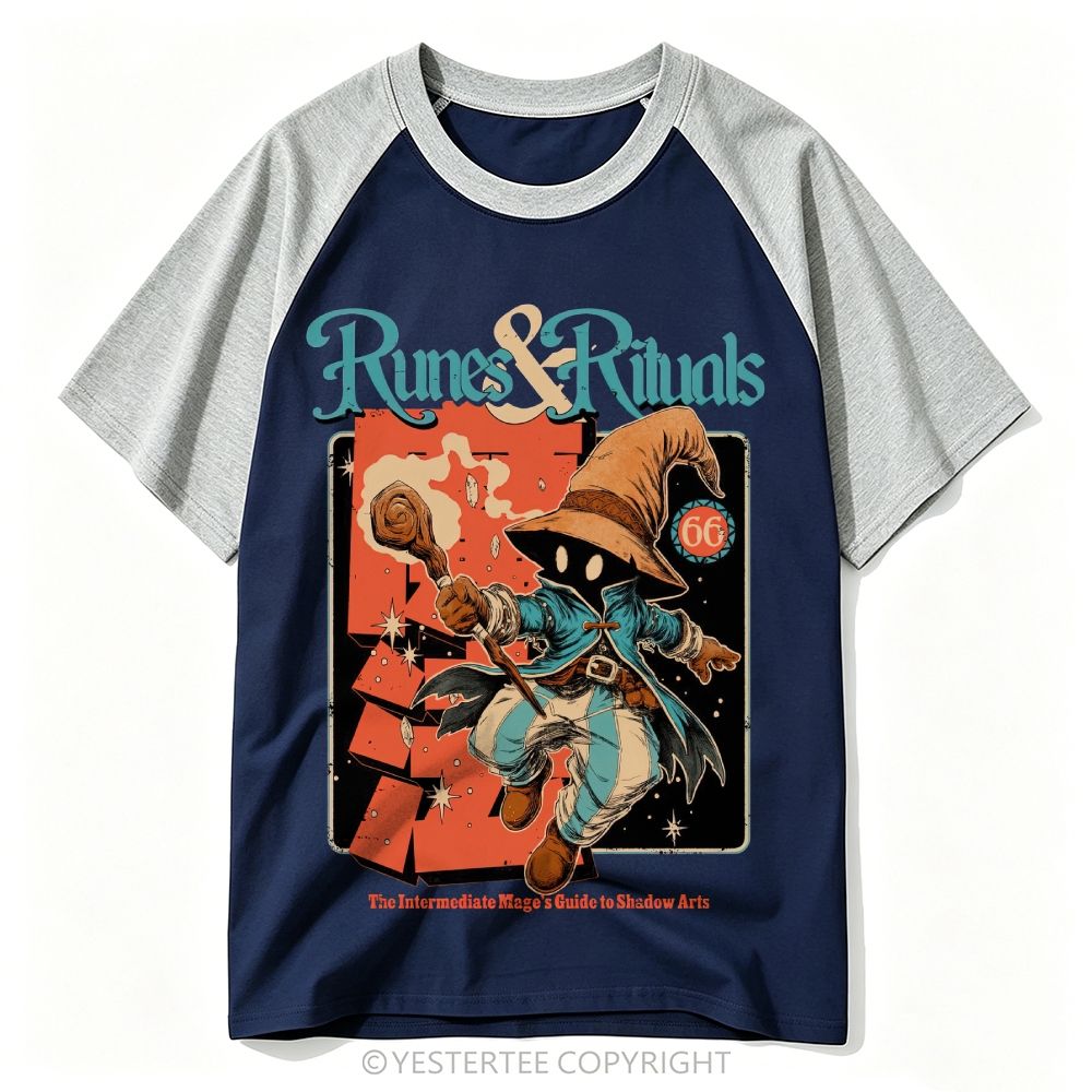 Yestertee Retro Fantasy Dark Mage Wizard Baseball T-shirt
