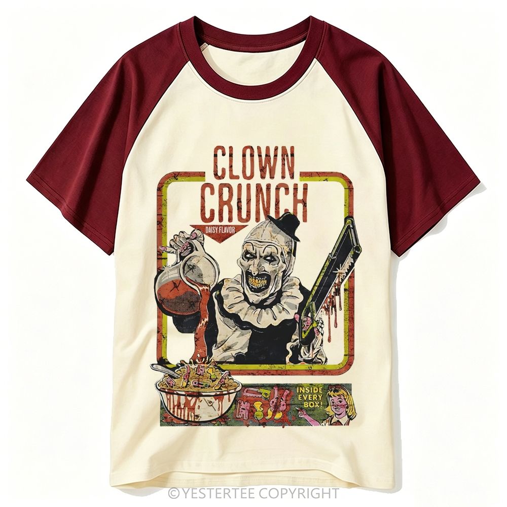 Yestertee Retro Horror Cereal Spooky Clown Baseball T-shirt 