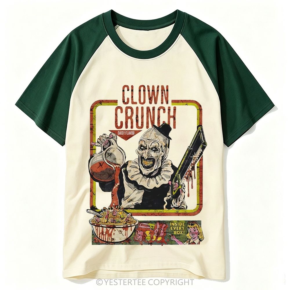 Yestertee Retro Horror Cereal Spooky Clown Baseball T-shirt 
