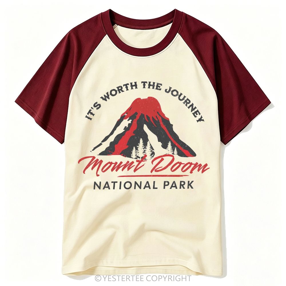 Yestertee Retro Fiery Volcano Mountain Park Baseball T-shirt 