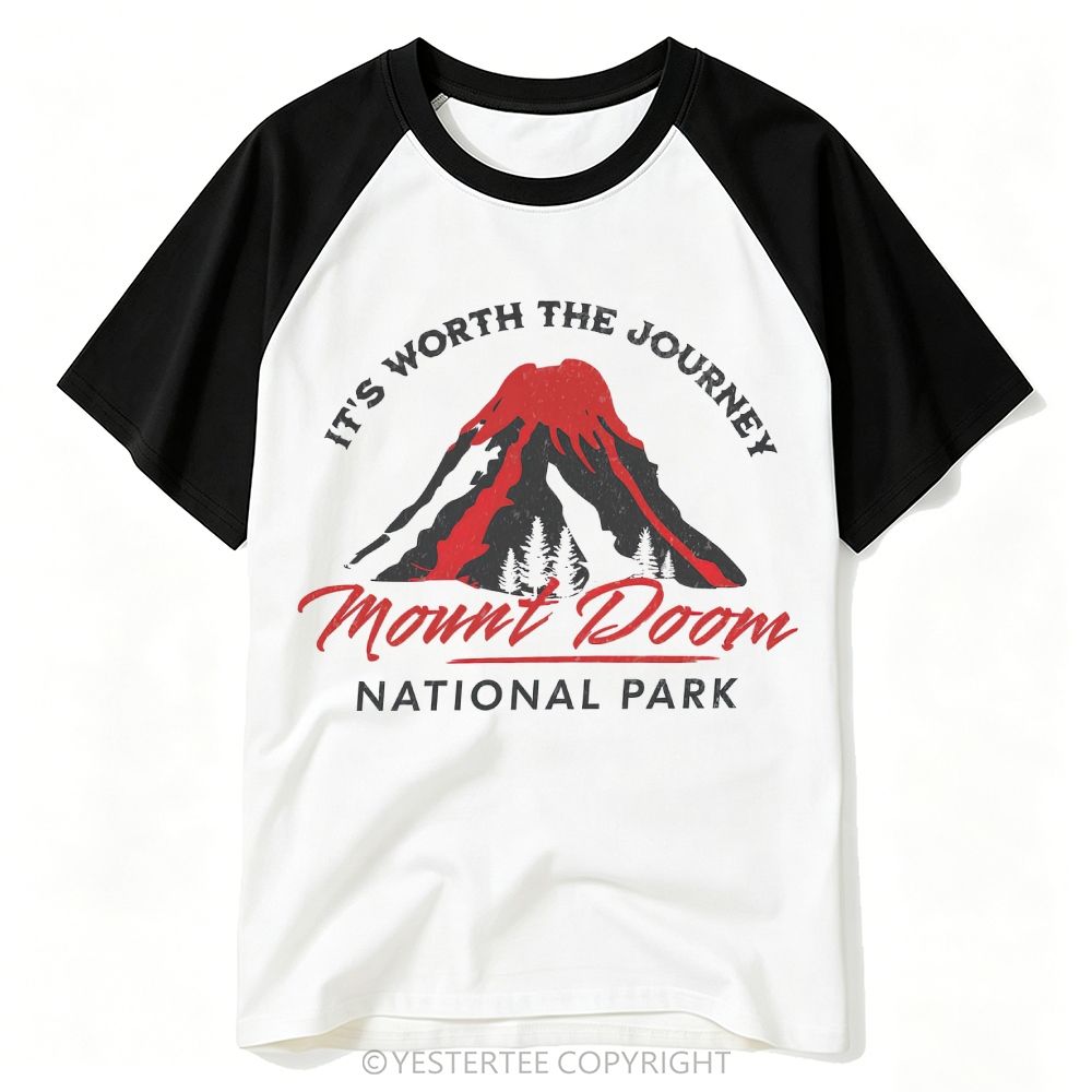 Yestertee Retro Fiery Volcano Mountain Park Baseball T-shirt 