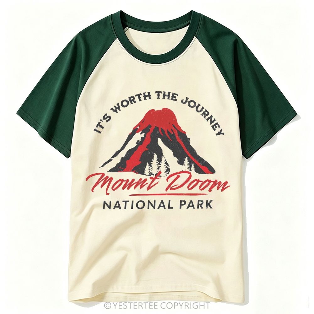 Yestertee Retro Fiery Volcano Mountain Park Baseball T-shirt 