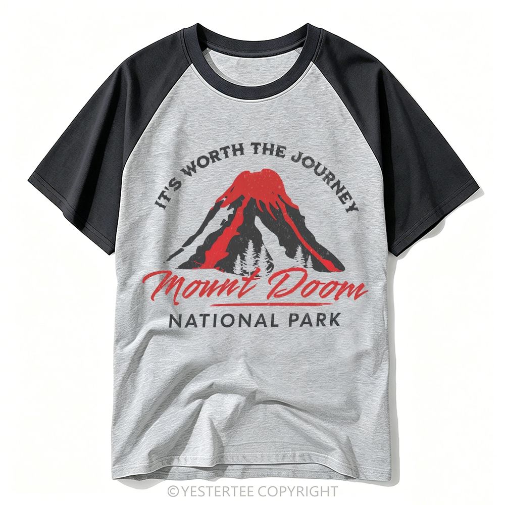 Yestertee Retro Fiery Volcano Mountain Park Baseball T-shirt 