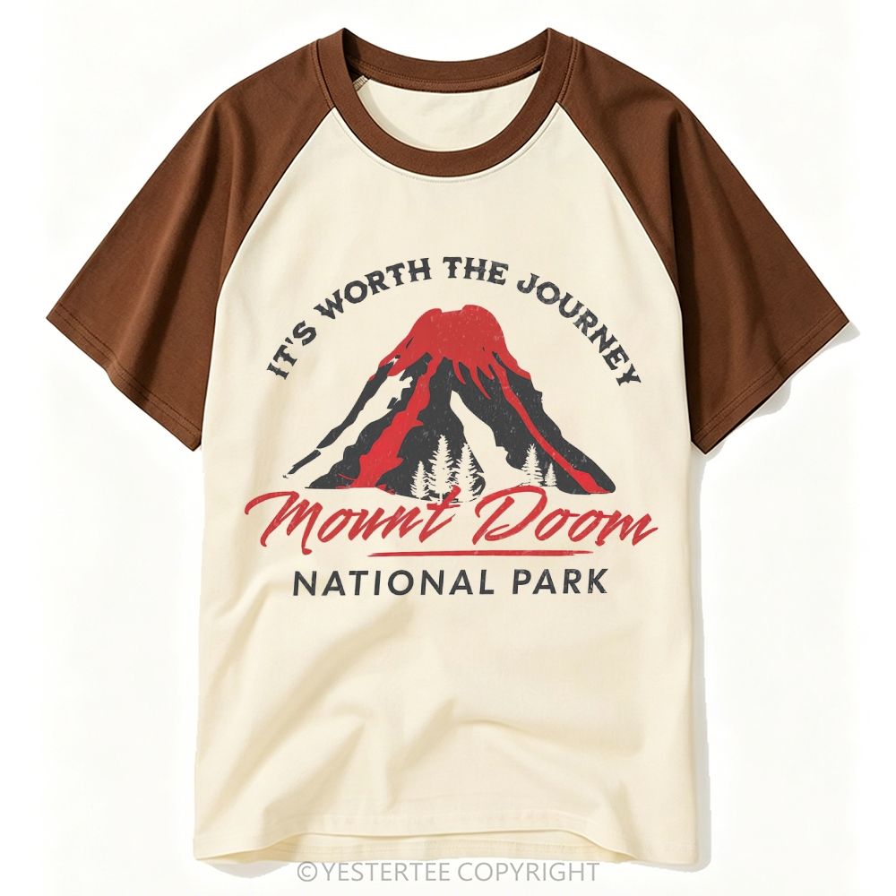 Yestertee Retro Fiery Volcano Mountain Park Baseball T-shirt 