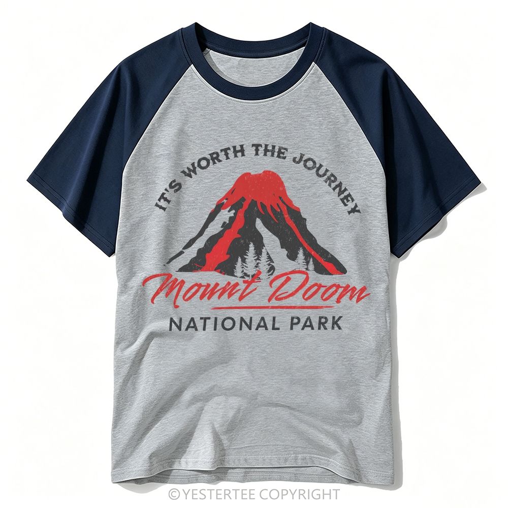 Yestertee Retro Fiery Volcano Mountain Park Baseball T-shirt 