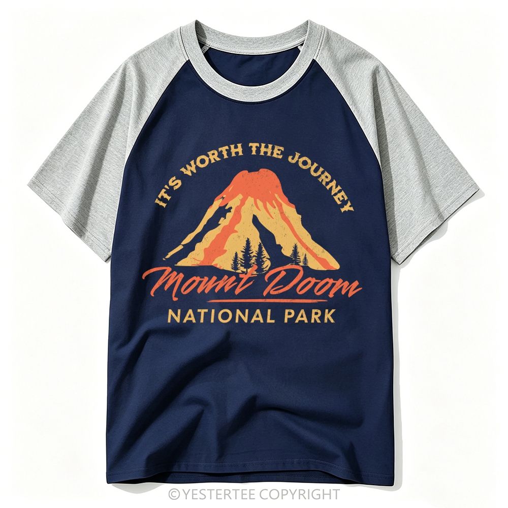 Yestertee Retro Fiery Volcano Mountain Park Baseball T-shirt 
